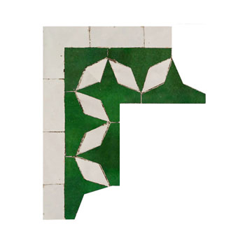 Mosaic House Moroccan tile Diamond Petit Corner 10-1 White,   Green,    solid zellige, mosaic, zellij, border, glaze, classic 